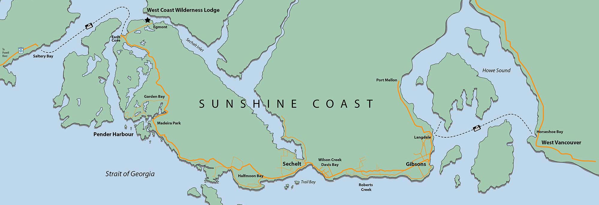 Map of Sunshine Coast, BC