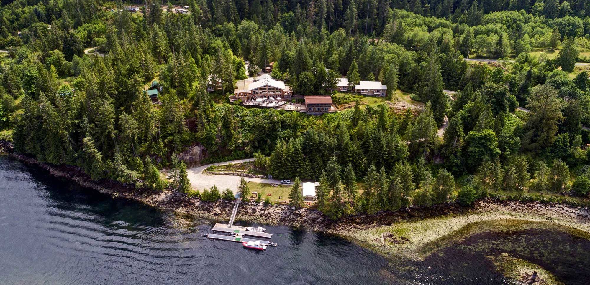 Aerial view of West Coast Wilderness Lodge, Egmont, BC